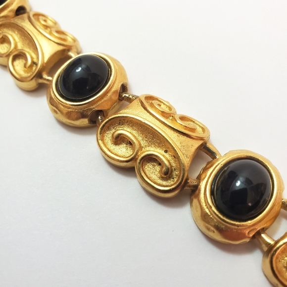 Vintage Oscar de la Renta - Gold Tone Statement Necklace with Black Cabochons - Picture 8 of 11